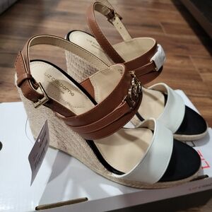 Liz Claiborne Brown and White Wedge Sandals